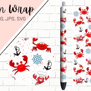 Nautical Pen Wrap, Lobster Pen Wrap, Glitter Pen Wraps, Crab Pen Wrap, Pen Wrap PNG, Pen Wrap Design, Pen Wrap Waterslide, Pen Wrap Template