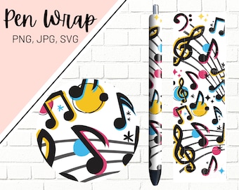 Music Pen Wrap, Music Note Pen Wrap, Glitter Pen Wraps, Cute Pen Wrap, Epoxy Pen Wrap, Pen Wrap PNG, Pen Wrap Waterslide, Pen Wrap Download