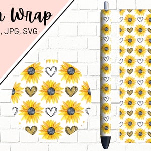 Sunflower Pen Wrap, Heart Pen Wrap, Glitter Pen Wrap, Floral Pen Wrap, Epoxy Pen Wrap, Pen Wrap SVG, Pen Wrap PNG, Pen Wrap Template
