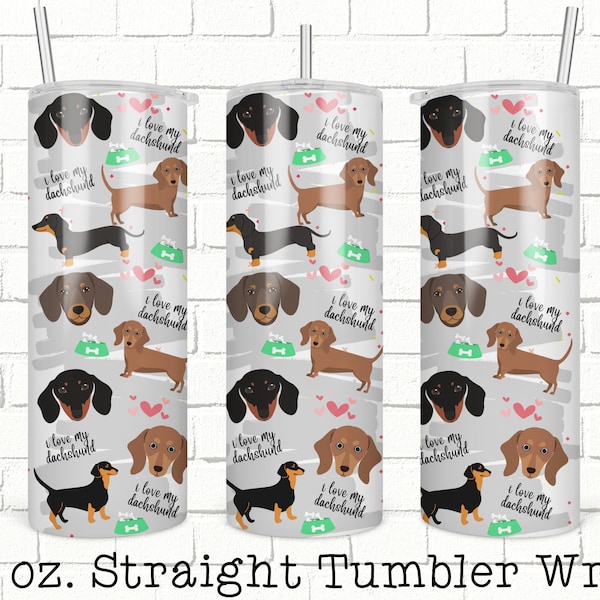 Dachshund Tumbler Wrap, Dog 20oz Skinny Straight Tumbler Design for Sublimation, Full Tumbler Wrap,  Tumbler Wrap File, Digital Download