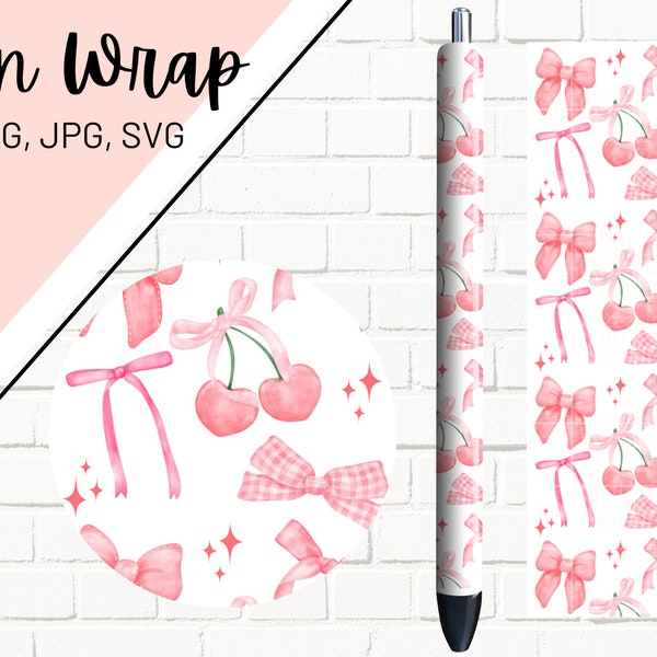 Coquette Pen Wrap, Trendy Pen Wrap, Bow Pen Wrap, Glitter Pen Wrap, Pen Wrap for Girls, Pen Wrap Designs, Pen Wrap SVG, Pen Wrap PNG