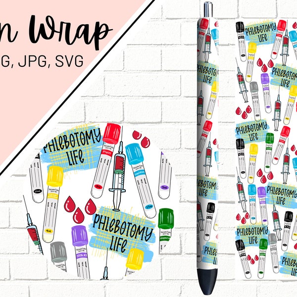 Phlebotomy Pen Wrap, Medical Assistant Pen Wrap, Laboratory Pen Wrap, Medical Pen Wrap, Lab Tech Pen Wrap, Pen Wrap SVG, Pen Wrap Template