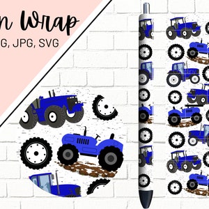 Tractor Pen Wrap, Blue Tractor Pen Wrap, Farm Pen Wrap, Pen Wrap for Boys, Epoxy Pen Wrap, Pen Wrap PNG, Pen Wrap Designs, Pen Wraps