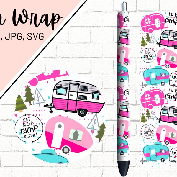 Camping Pen Wrap, Camper Pen Wrap, Vintage Camper Pen Wrap, Outdoors Pen Wrap, Epoxy Pen Wrap, Pen Wrap SVG, Pen Wrap PNG, Pen Wrap Template