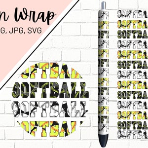 Softball Pen Wrap, Softball Mom Pen Wrap, Glitter Pen Wraps, Sports Pen Wrap, Epoxy Pen Wrap, Pen Wrap SVG, Pen Wrap PNG, Pen Wrap Template