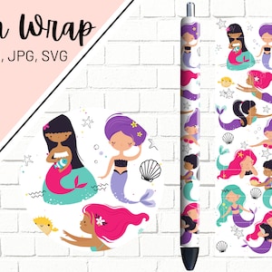 Mermaid Pen Wrap, Ocean Pen Wrap, Glitter Pen Wraps, Starfish Pen Wrap, Epoxy Pen Wrap, Pen Wrap PNG, Pen Wrap Design, Pen Wrap Waterslide