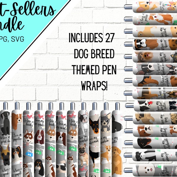Pen Wrap Bundle, Dog Breed Pen Wrap, Dog Pen Wrap, Dog Pen Wrap Bundle, Dog Lover Pen Wrap, Epoxy Pen Wrap, Pen Wrap SVG, Pen Wrap Template