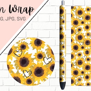 Sunflower Pen Wrap, Sunflower Glitter Pen, Glitter Pen Wraps, Flower Pen Wrap, Epoxy Pen Wrap, Pen Wrap SVG, Pen Wrap PNG, Pen Wrap Template