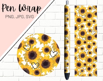 Sunflower Pen Wrap, Sunflower Glitter Pen, Glitter Pen Wraps, Flower Pen Wrap, Epoxy Pen Wrap, Pen Wrap SVG, Pen Wrap PNG, Pen Wrap Template