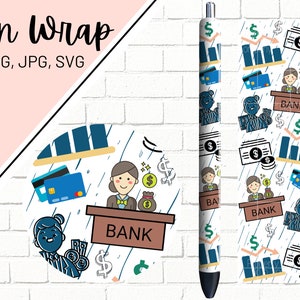 Banker Pen Wraps, Banking Pen Wrap, Glitter Pen Wraps, Bank Teller Pen Wrap, Bank Pen Wrap, Pen Wrap PNG, Pen Wrap Design, Pen Wrap SVG