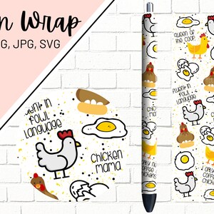 Chicken Pen Wrap, Farm Pen Wrap, Farm Animal Pen Wrap, Rooster Pen Wrap, Glitter Pen Wrap, Epoxy Pen Wrap, Pen Wrap SVG, Pen Wrap PNG