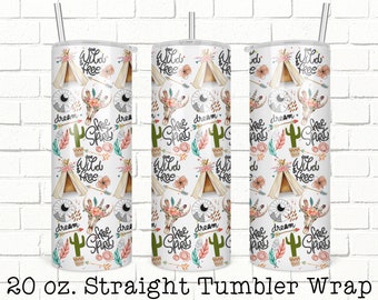 Boho Tumbler Wrap, 20oz Skinny Straight Tumbler Design for Sublimation, Full Tumbler Wrap,  Tumbler Wrap File, PNG Digital Download
