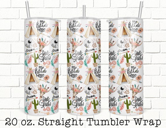 Boho Tumbler Wrap, 20oz Skinny Straight Tumbler Design for Sublimation, Full Tumbler Wrap,  Tumbler Wrap File, PNG Digital Download