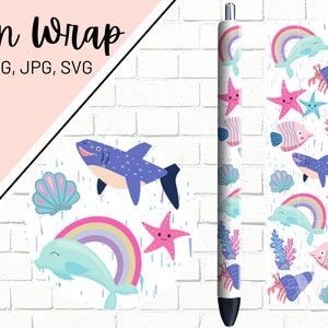 Ocean Life Pen Wrap, Dolphin Pen Wrap, Glitter Pen Wraps, Starfish Pen Wrap, Epoxy Pen Wrap, Pen Wrap SVG, Pen Wrap PNG, Pen Wrap Template