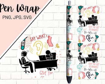 Envoltório de caneta para audiologia, envoltório para caneta para audiologista, envoltório para caneta para aparelho auditivo, envoltório para caneta médica, envoltório para caneta SVG, envoltório para caneta PNG, arquivo para envoltório de caneta