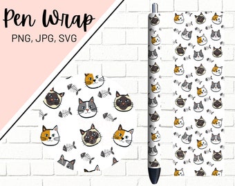 Cat Pen Wrap, Kitten Pen Wrap, Animal Pen Wrap, Epoxy Pen Wrap, Pen Wrap PNG, Pen Wrap Design, Pen Wrap Waterslide, Pen Wrap Template