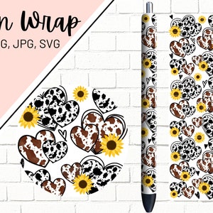 Cow Print Pen Wrap, Sunflower Pen Wrap, Inkjoy Pen Wrap, Glitter Pen Wraps, Cowgirl Pen Wrap, Epoxy Pen Wrap, Pen Wrap PNG, Glitter Pen