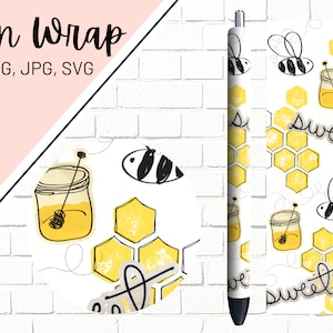 Bee Pen Wrap, Honey Pen Wrap, Glitter Pen Wraps, Honeybee Pen Wrap, Epoxy Pen Wrap, Pen Wrap PNG, Pen Wrap Design, Pen Wrap Waterslide