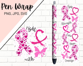 Breast Cancer Pen Wrap, Pink Ribbon Pen Wrap, Glitter Pen Wrap, Cancer Pen Wrap, Pen Wrap, Pen Wrap SVG, Pen Wrap PNG, Mammography Pen Wrap