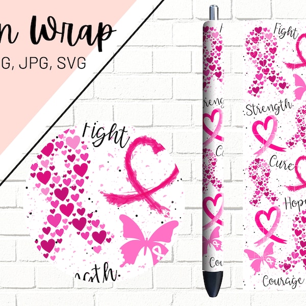 Brustkrebs Stift Wrap, Rosa Band Stift Wrap, Glitzer Stift Wrap, Cancer Pen Wrap, Pen Wrap, Pen Wrap SVG, Pen Wrap PNG, Mammografie Pen Wrap