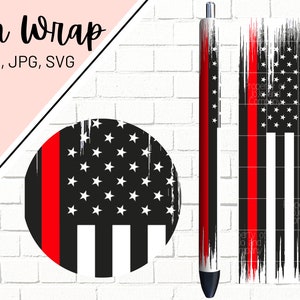 Firefighter Pen Wrap, Firefighter Flag Pen Wrap, Glitter Pen Wrap, Fireman Pen Wrap, Epoxy Pen Wrap, Pen Wrap SVG, Pen Wrap Template