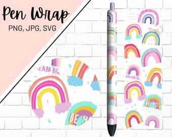 Rainbow Pen Wrap, Inspirational Pen Wrap, Glitter Pen Wraps, Cute Pen Wrap, Epoxy Pen Wrap, Pen Wrap SVG, Pen Wrap PNG, Pen Wrap Template