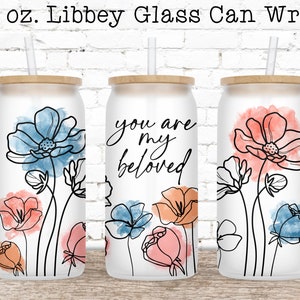 Flower Glass Can Wrap PNG, Libbey Glass Wrap, Glass Can Wrap PNG, 16 oz Glass Can Wrap, Glass Can Sublimation Design, Coffee Beer Can Glass