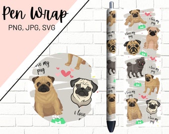 Pug Pen Wraps, Dog Pen Wrap, Glitter Pen Wraps, Animal Pen Wrap, Epoxy Pen Wrap, Pen Wrap PNG, Pen Wrap Design, Pen Wrap Waterslide
