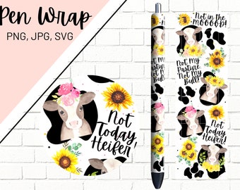 Heifer Pen Wrap, Cow Pen Wrap, Sunflower Pen Wrap, Farm Pen Wrap, Funny Pen Wrap, Epoxy Pen Wrap, Pen Wrap PNG, Digital Pen Wrap Download
