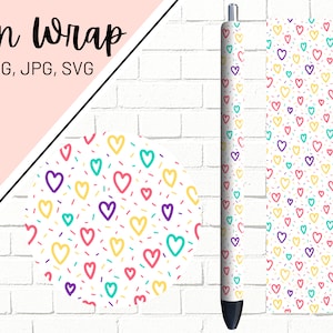 Heart Pen Wrap, Rainbow Pen Wrap, Glitter Pen Wraps, Fun Pen Wrap, Epoxy Pen Wrap, Pen Wrap PNG, Pen Wrap Design, Pen Wrap Waterslide