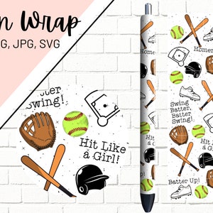 Softball Pen Wrap, Sports Pen Wraps, Glitter Pen Wraps, Softball Coach SVG, Epoxy Pen Wrap, Pen Wrap PNG, Softball Mom Pen Wrap, Pen Wrap