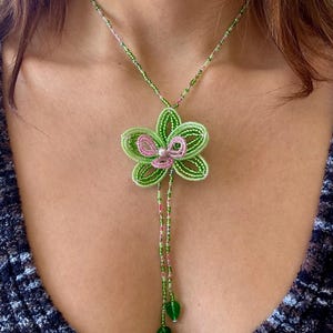 Handmade Beaded Orchid Flower Wrap Necklace