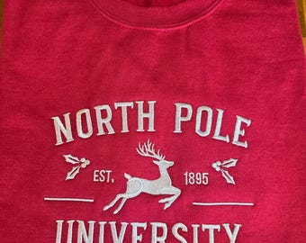 Christmas North Pole University Cookie Eating Embroidered Sweatshirt
