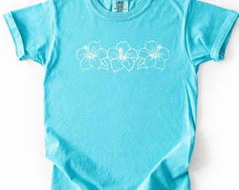 Hibiscus Flower Shirt, Summer Shirt, Kids Shirt, Boys Summer Outfit, Summer Clothes, Vacation Graphic Tshirt, Screen Printed, 90s shirt