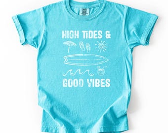 High Tides & Good Vibes Shirt, Summer Shirt, Kids Shirt, Boys Summer Outfit, Summer Clothes,  Vacation Graphic Tshirt, Screen Printed