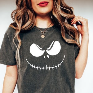 Jack Skellington Halloween Shirt, Comfort Colors, Womens Shirt, Halloween Shirt, Gift for Halloween, Simple Halloween Outfit, Screen Printed