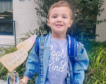 Cool to be Kind Shirt and First Day of School Pennant Bundle, Puff Ink, Toddler Clothes, Back to school shirt, Screen printed Kids Clothes