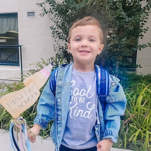 Cool to be Kind Shirt and First Day of School Pennant Bundle, Puff Ink, Toddler Clothes, Back to school shirt, Screen printed Kids Clothes image 1