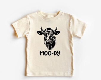 Moo-dy Tshirt, Kids Farm Shirt, Farmer, Boys Shirt, Girls Shirt, Homestead, Toddler Outfit, Kids Outfit, Summer Shirt, Screen Printed