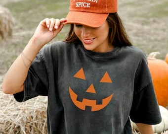 Jack O Lantern face shirt, Screen Printed ,Comfort Colors®, Womens Shirt, Halloween shirt, Teacher Shirt, Fall Shirt, Fall Outfit