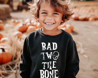 Bad two the bone Crewneck Sweatshirt, Halloween Sweatshirt, Toddler Halloween Outfit, Halloween Outfit, Boys Halloween, Halloween Birthday