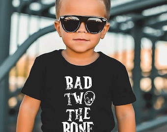 Bad Two the Bone shirt, Halloween Tshirt, 2nd Birthday party Tshirt, Toddler Halloween Outfit, Kids Halloween Outfit, Halloween Birthday