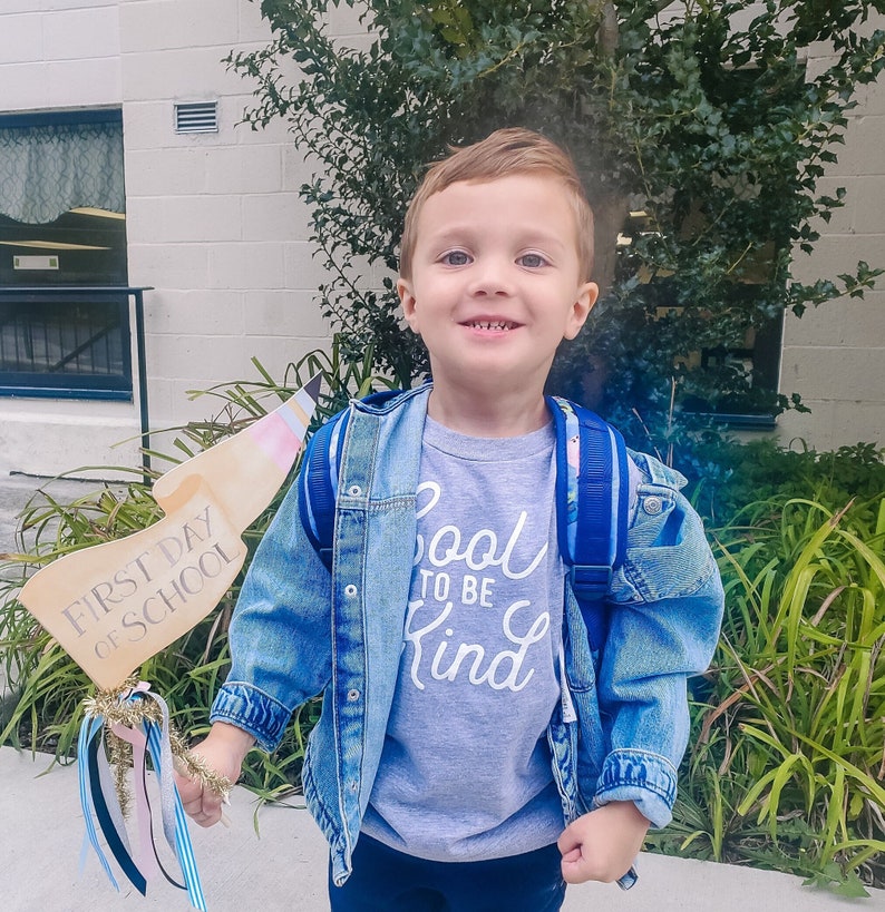 Cool to be Kind Shirt and First Day of School Pennant Bundle, Puff Ink, Toddler Clothes, Back to school shirt, Screen printed Kids Clothes image 1