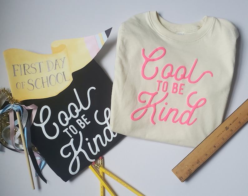 Cool to be Kind Shirt and First Day of School Pennant Bundle, Puff Ink, Toddler Clothes, Back to school shirt, Screen printed Kids Clothes image 2