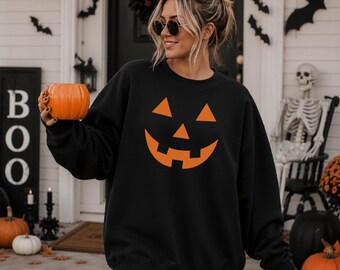Jack O Lantern Face Sweatshirt, Halloween Sweatshirt, Pumpkin Patch sweatshirt, Womens Thanksgiving Outfit, Adult Thanksgiving Outfit