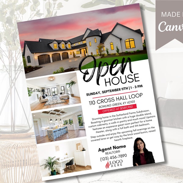 Open House Flyer | Real Estate Open House Flyer Template | Real Estate Marketing | Editable Canva Template | Instant Download