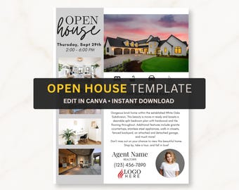 Redigerbar mall för öppet hus-flyer för fastigheter (Canva)