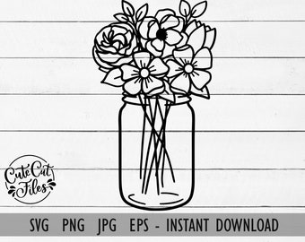 Flower Bouquet Mason Jar SVG PNG | Floral Mason Jar SVG | Bouquet svg | Farmer's Market Flowers svg | Fresh Flowers svg | Cut Flowers svg