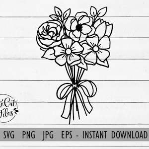 Buquê de flores com fita SVG PNG | SVG floral | Buquê PNG | Flores do Mercado do Agricultor svg | Arquivo de corte de flor | Buquê de noiva svg