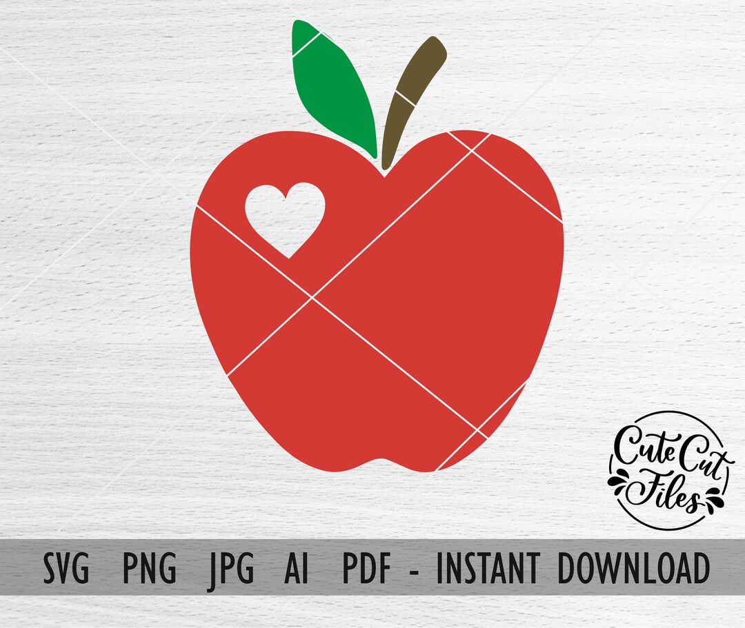 Apple With Heart SVG PNG AI | Apple Clipart | Apple Cut File | Apple ...